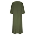 thumbnail image 6 of Wycnly Womens Dresses Casual Button Down Loose Cotton Linen Long Dresses with Pocket Fashion Solid Round Neck 3/4 Sleeve Maxi Summer Dress Army Green XXL, 6 of 7