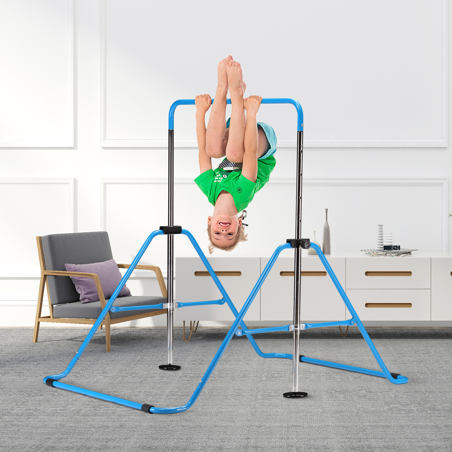 Ainfox Kids Gymnastics Bars Equipment for Home, Junior Expandable Horizontal Monkey Bar(Blue) - image 3 of 8