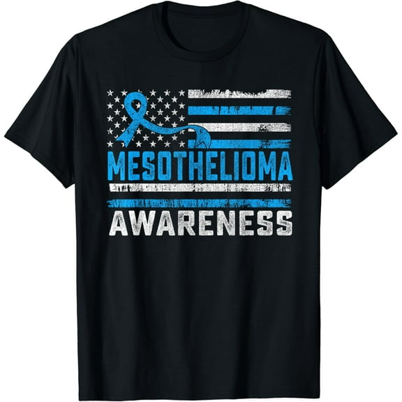 Mesothelioma Awareness Month American Flag Blue Ribbon T-Shirt