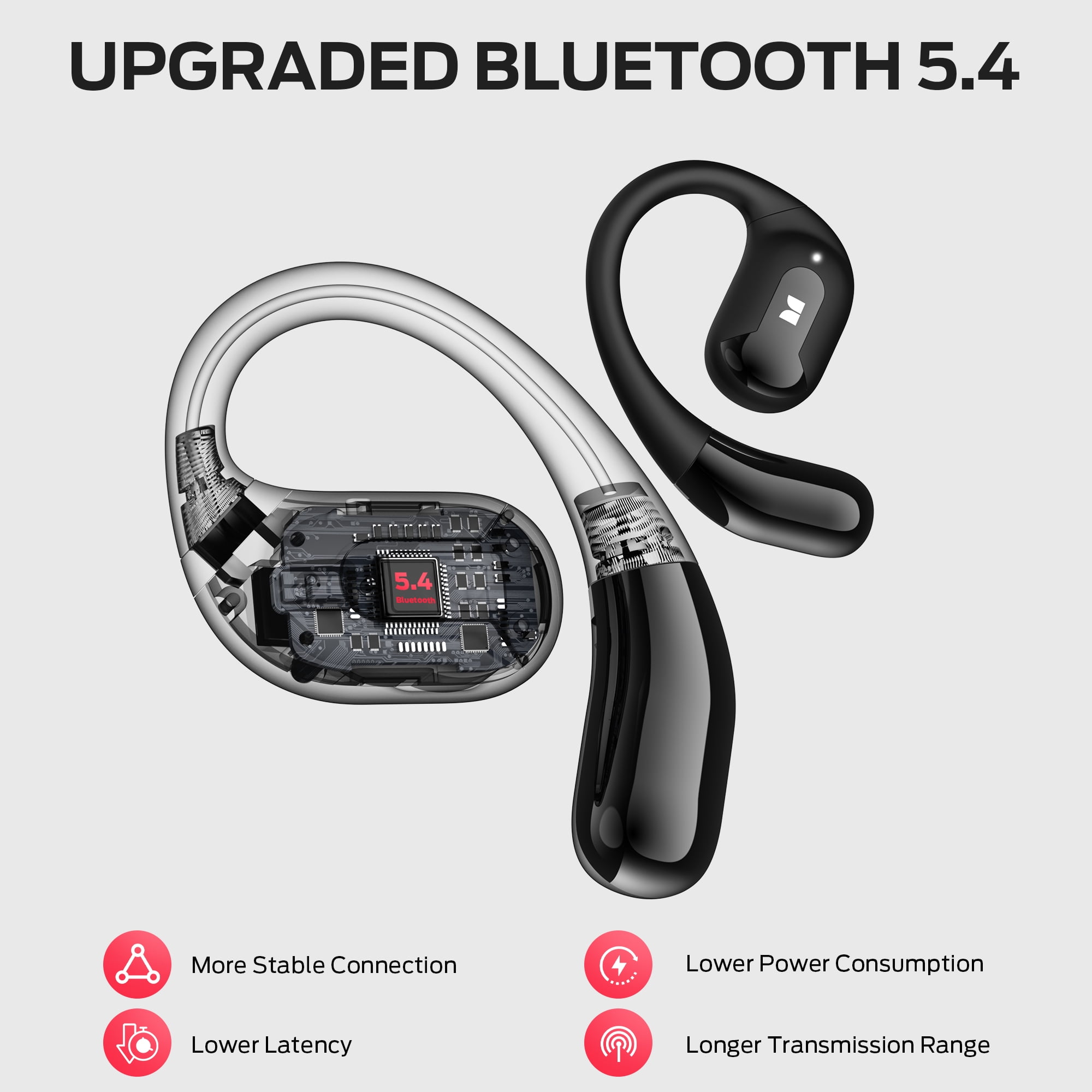 Monster Open Ear Headphones, Bluetooth 5.4 Wireless Headphones with Stereo Sound, Crystal Clear Calls, 24H Playback, Type-C Charging, Touch Control, Sweat Resistant Open Ear Wireless Earbuds