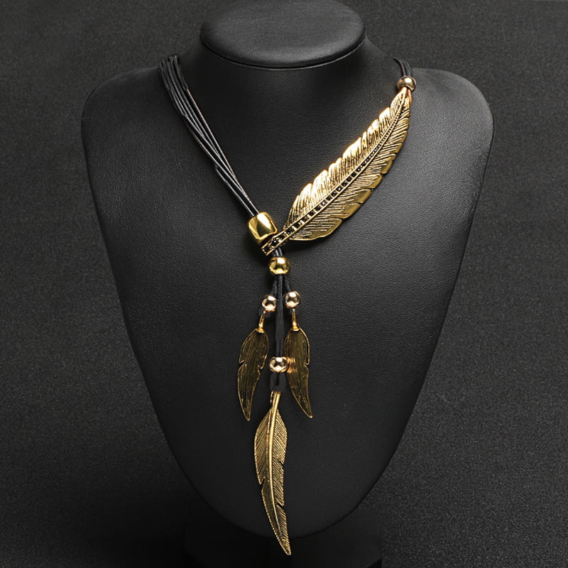Bohemian Long Tassel Charm Jewelry Pendants Necklace Feather Sweater Chain
