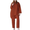 thumbnail image 1 of Conjuntos casuales de 2 piezas para mujer, camisetas de manga larga de algodón y lino, pantalones largos ajustados, conjuntos de cuello redondo Pompotops  FGAJ4943, 1 of 1