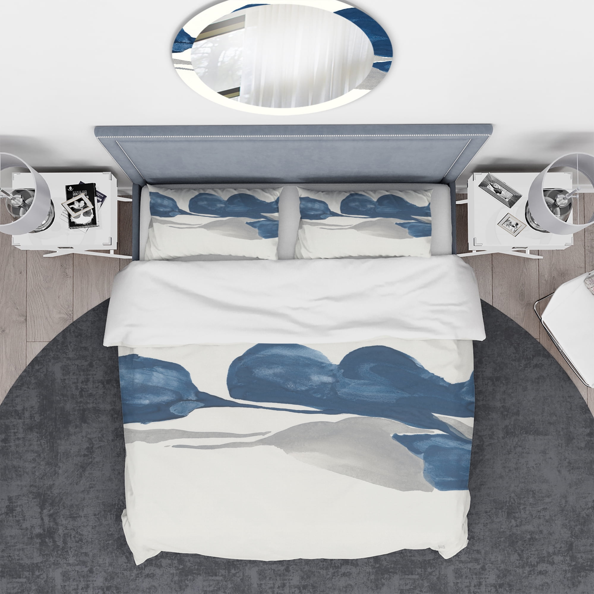 Designart 'Gouache Sapphire on Gray III' Geometric Duvet Cover Set