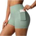 thumbnail image 2 of Vibrex Women's High Waist Yoga Shorts with Pockets, Solid Color Stretchy Athletic Workout Shorts, Slim Fit Casual Summer Active Bottoms,Green_S, 2 of 9