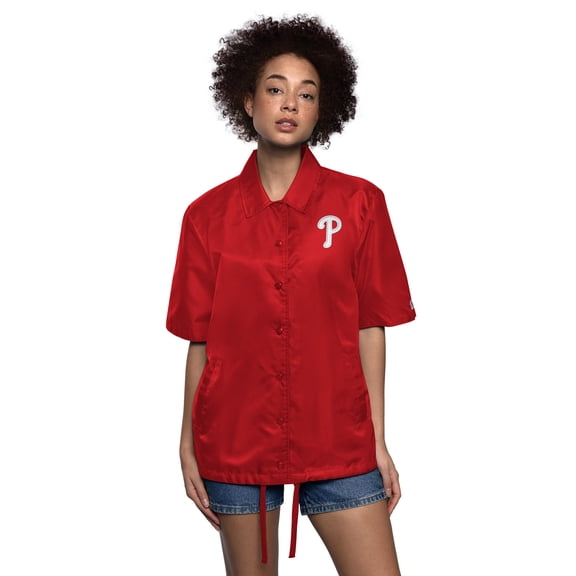 Women's Starter Red Philadelphia Phillies High Post Short Sleeve Full-Snap Coaches Jacket