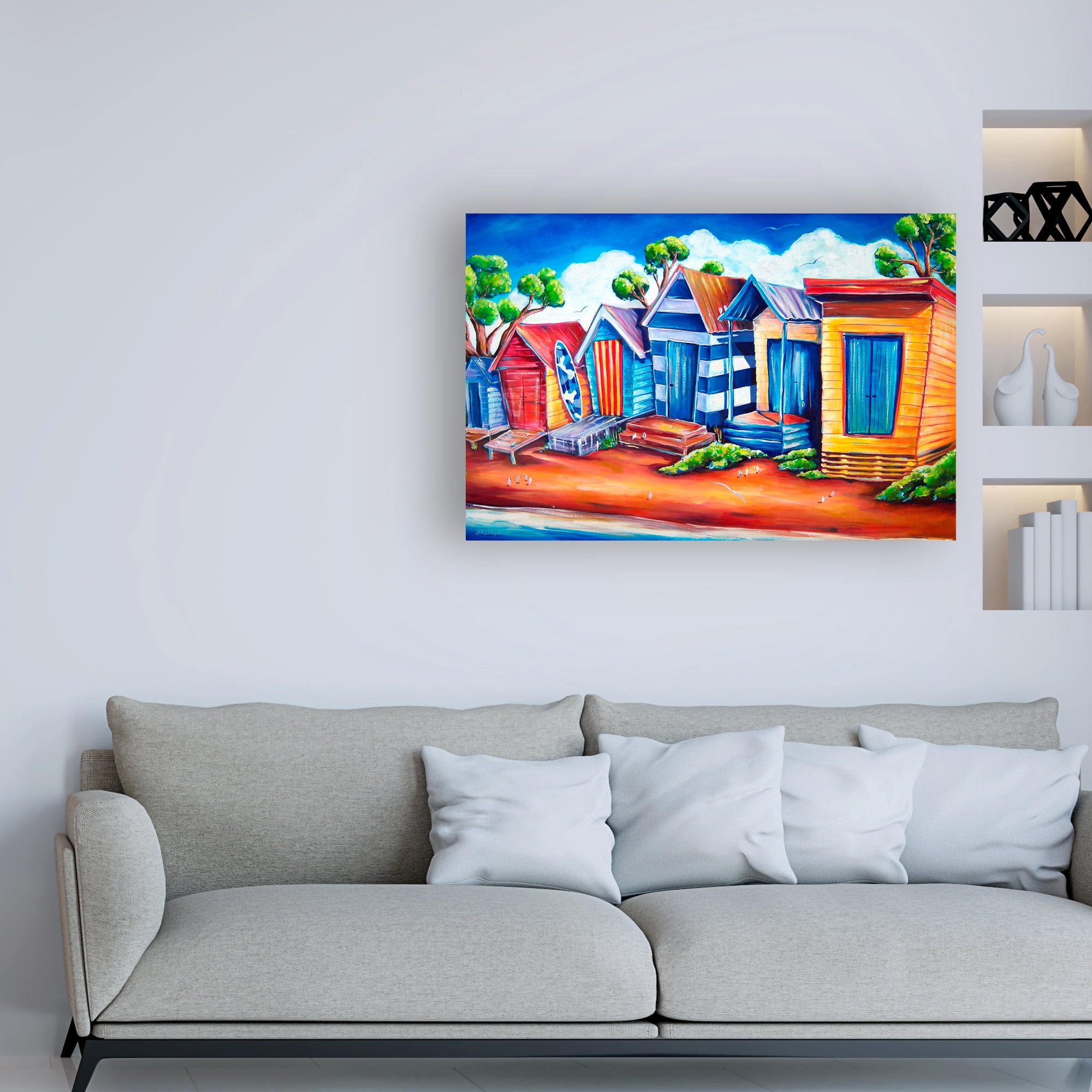 Trademark Fine Art 'Tourist Beach huts' Canvas Art by Deborah Broughton