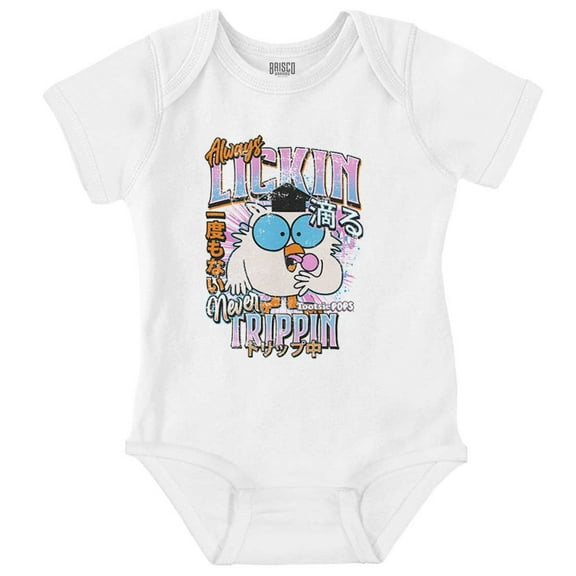 Mr Owl Always Lickin Never Trippin Romper Boys or Girls Infant Baby Brisco Brands NB