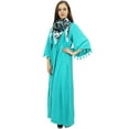 thumbnail image 2 of Bimba Women's Pom Pom Bell Sleeves Casual Aqua Loose Maxi Dress With Scarf - 22, 2 of 5