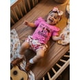 thumbnail image 4 of BemeyourBBs Baby Girl Summer Outfits Letter Boots Cow Print Crew Neck Short Sleeve Romper Shorts and Bow Headband 3 Pcs Set, 4 of 9