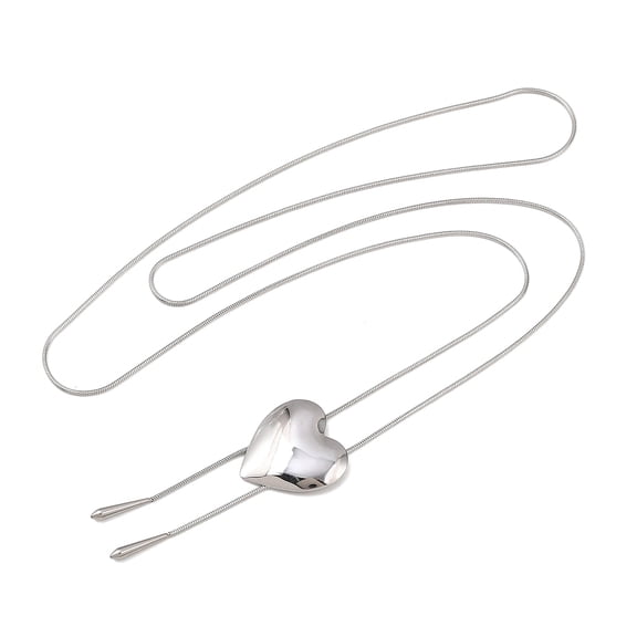 Necklace Stainless Steel Heart Adjustable Silver 32.44 in Lariat N133