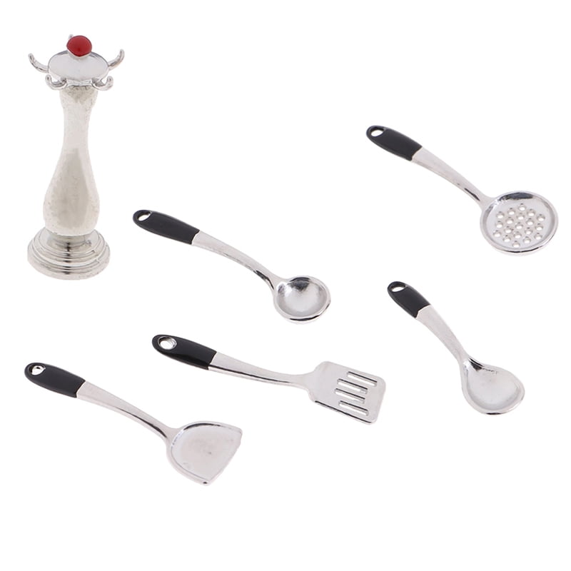 10pcs/set Scale Dollhouse Miniatures Food Kitchen Pot Spoon Utensils Tableware 