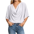 thumbnail image 3 of Women's Loose Fit V Neck Pleated Collar Chiffon Casual Top Shirt Blouse Soft Lightweight Work Office Outfits | CSEONE,White XL, 3 of 9