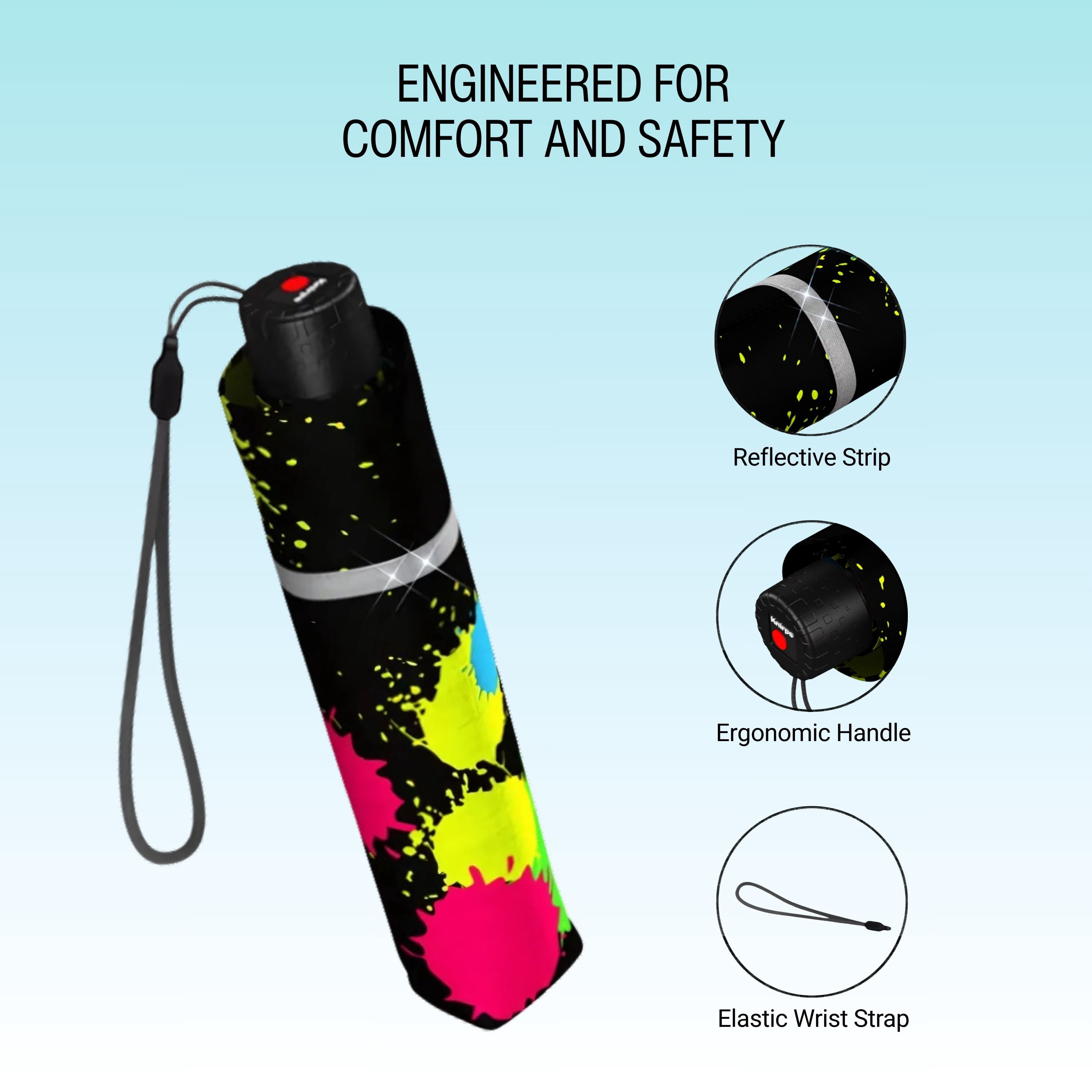 Knirps Bubble Bust Rookie Manual Rain Umbrella for Elementary and Middle School Kids – 35.4" Canopy with Reflective Safety Stripe, Lightweight Design, Wind Tunnel Tested, Carrying Case Included
