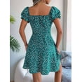 thumbnail image 6 of Women'S Summer Drawstring Sweetheart Neck Puff Sleeve A Line Short Dress Green M, 6 of 7