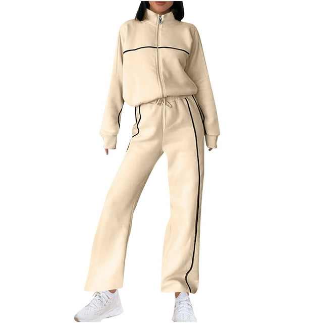 Timegard Fall Outfits for Women Fashion Zip up Turtle Neck Long Sleeve Jackets Drawstring Elastic Waist Wide Leg Sweatpants