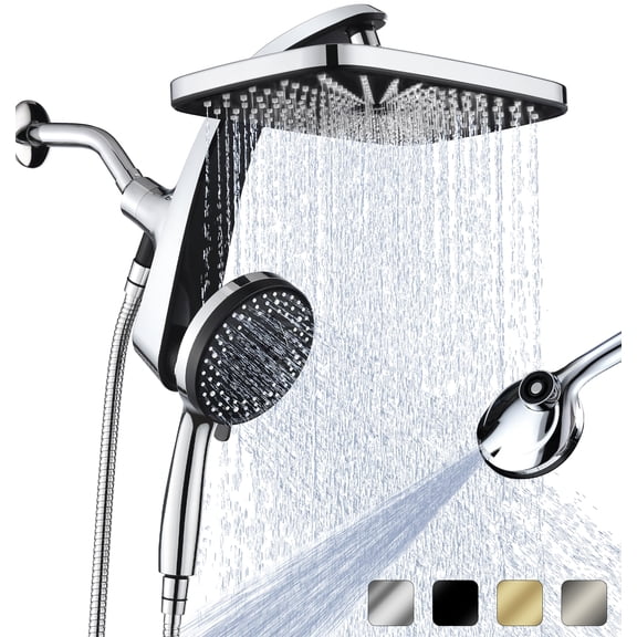 KESTE 12 Inch High Pressure Rain Shower Head with Handheld Spray Combo, 3 8 1 Spray Setting, Built-in Magnetic Docking, Dual Showerheads for Bathroom, Anti-Clog,Silver Chrome