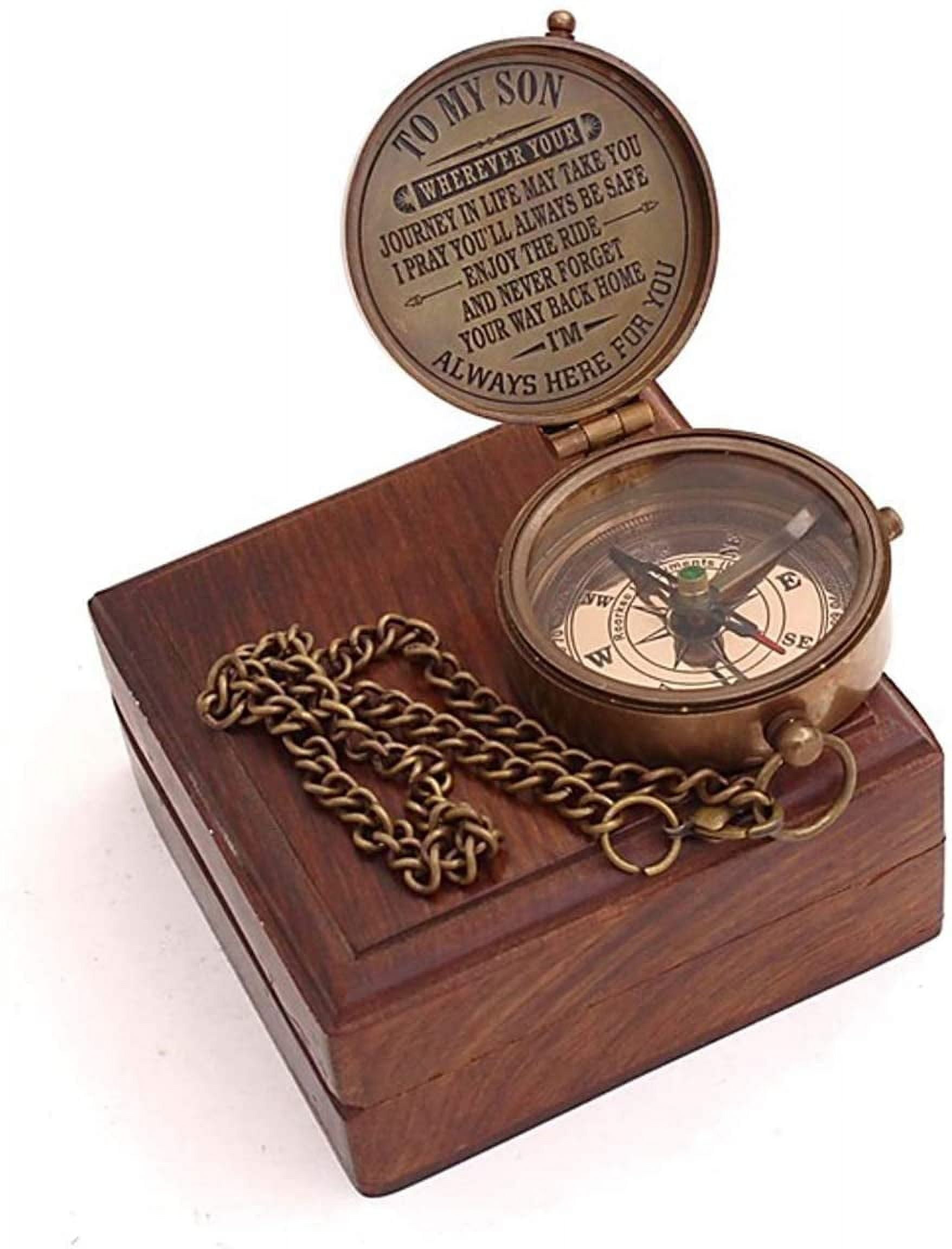 Roorkee Instruments India Pocket Brass Compass, Nautical Navy Compass for Camping, Hiking, Gift Compass for Wedding, Birthday, from Mom Dad with Indian Rosewood Case