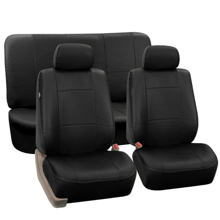 FH Group Faux Leather Airbag Compatible and Split Bench Car Seat Covers, Full Set, Black