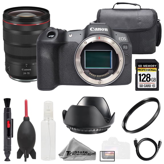 Canon EOS R8 Camera   RF 24-70mm f/2.8L IS USM Lens  128GB  Bag  UV Filter- Basic Kit (International Version)