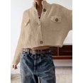 thumbnail image 5 of Women Trendy Button Up Sweater Jackets Mock Neck Long Sleeve Loose Fit Chunky Knit Outwear Coats Apricot L, 5 of 7
