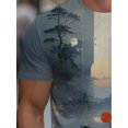 thumbnail image 4 of Men's Soft Short Sleeve T-Shirt with Asian Style Abstract Landscape Print - Lightweight Breathable Fabric, Comfortable Crew Neck Design, Comfortable Fit, Printed Top, Easy Fashion, 4 of 6