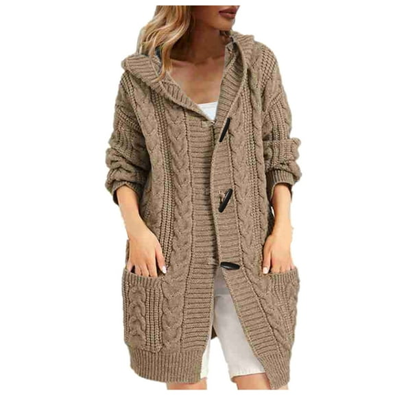 Aayomet Sweater Cardigan Women Women's Open Front Cardigan Shirt with Pockets Long Sleeve Lightweight Coat,Khaki S-XXL