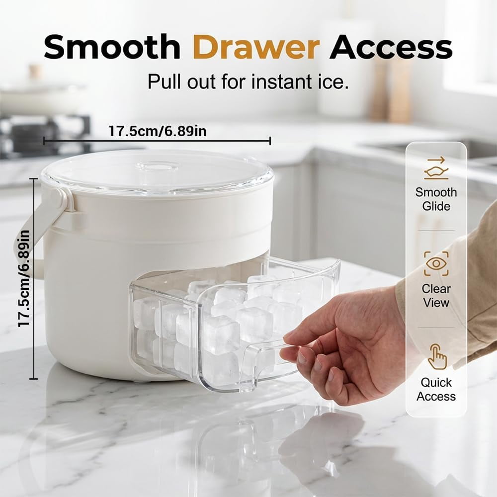 Ice Cube Tray with Lid and Bin, 25/50 Cube Press-Type Ice Maker Tray with Easy Press Lid, BPA-Free Compact Ice Cube Maker with Handle, Portable Ice Bucket for Freezer, Whiskey Cocktail