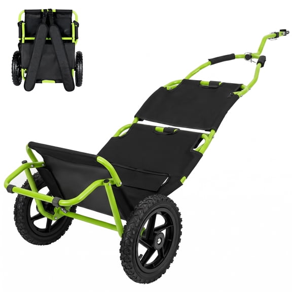 3‑in‑1 Bike Cargo Wagon Cart, Foldable Carbon Steel Frame, 12‑in Wheels, Fits 22‑28‑in Bikes, 154 lbs Load Capacity, Green