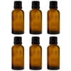Amber Glass Bottle - 30 ml (1 fl oz) w/ Euro Dropper & Tamper-Evident Cap - Pack of 6