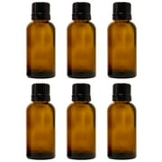 Amber Glass Bottle - 30 ml (1 fl oz) w/ Euro Dropper & Tamper-Evident Cap - Pack of 6
