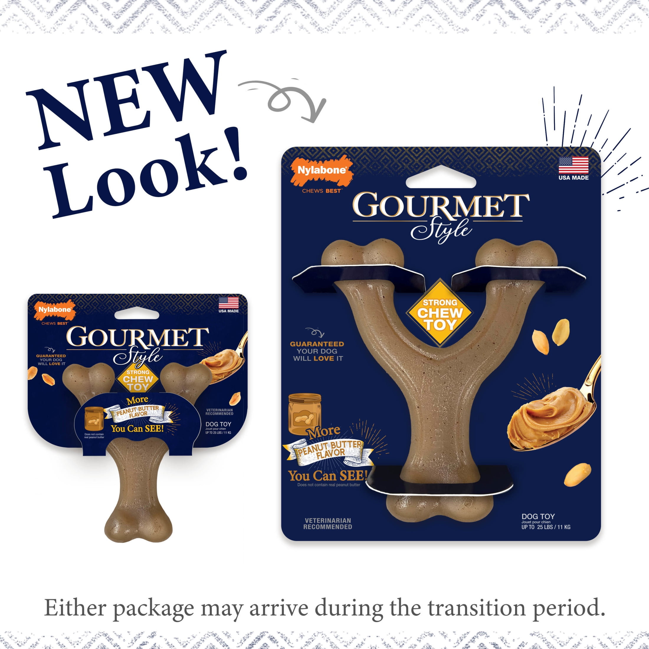 (2 pack) Nylabone Gourmet Style Strong Wishbone Dog Chew Toy Peanut Butter Small/Regular - up to 25 Ibs.
