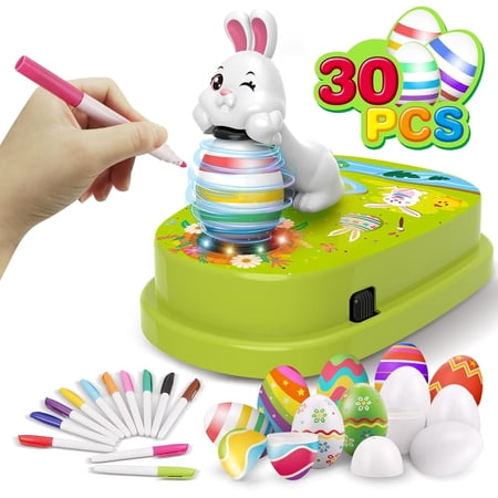Easter Egg Decorating Kit with 30 Pcs Eggs and 12 Dying Markers Spinner Easter Gifts for Kids Bunny Decorating Machine Craft Activities for Boys Girls