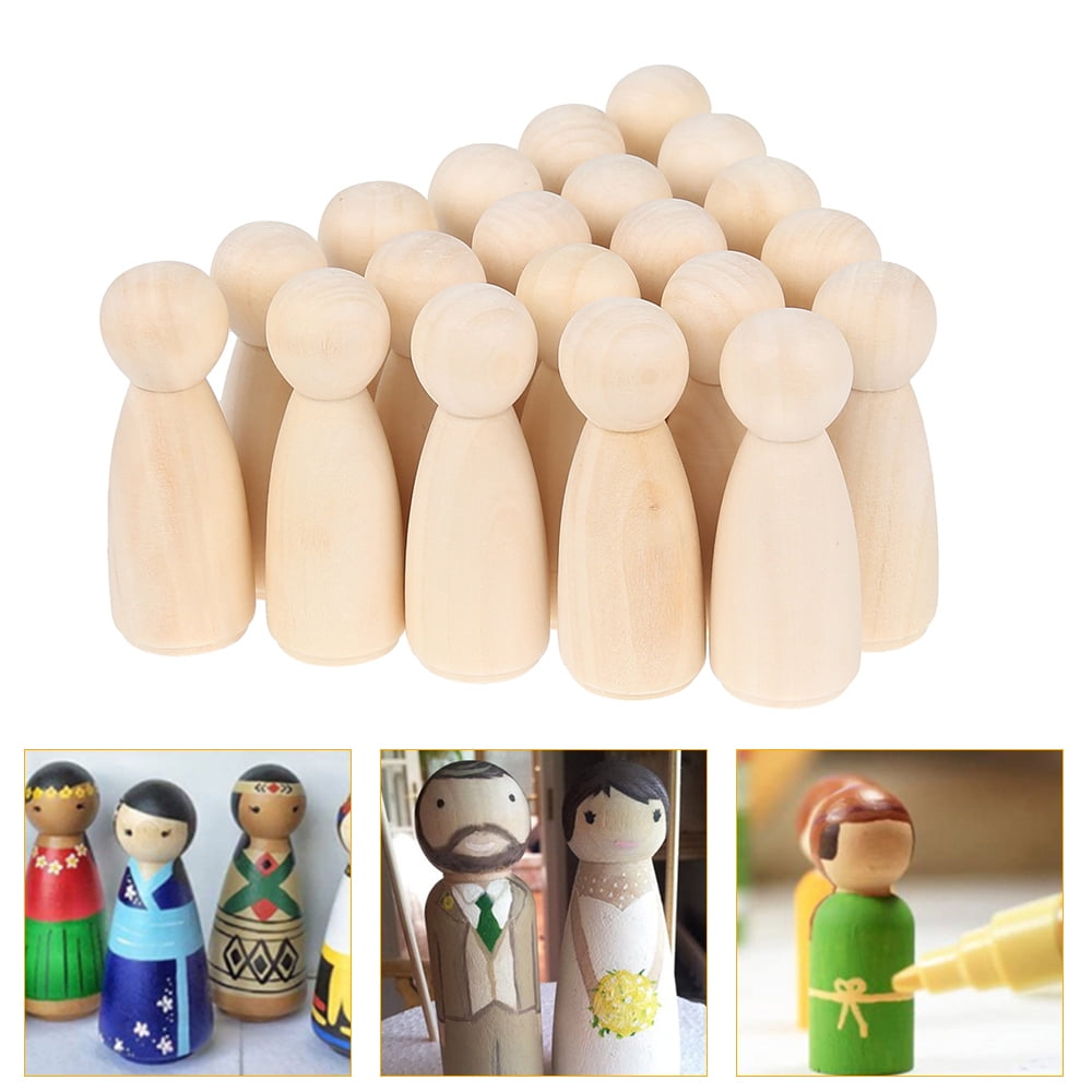 Let's Make Peg Dolls 50pcs Maple Wood Unpainted Family Wooden Dolls Baby Toy 