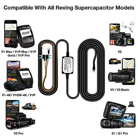 Smart Hardwire Kit Mini-USB Port for All Rexing Supercapacitor Models - Black
