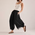 thumbnail image 6 of WGRFFH Women's Cropped Lace-Hem Pants,High Waisted Drawstring Wide Leg Pants Summer Boho Casual Lightweight High Rise Lounge Trousers with Pockets,Ruffle Flowy Beach Vacation Barrel Palazzo Black L, 6 of 8