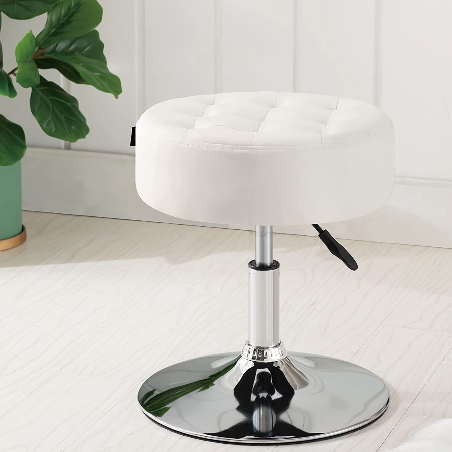 PU Leather Round Vanity Stool Chair Makeup Stool Adjustable Swivel
