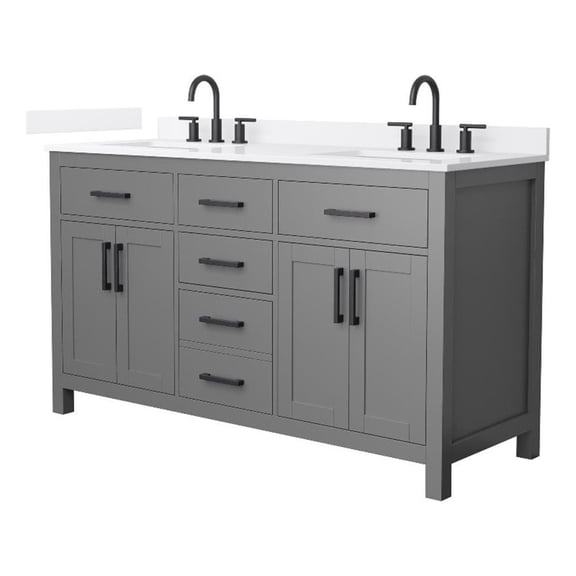 Beckett 60" Dark Gray Double Vanity & White Quartz Top (3-Hole) & Black Trim