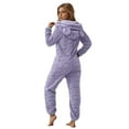 thumbnail image 6 of Womens Fleece Onesies Pajamas Warm Sherpa Romper Sleepwear One Piece Loungewear with Bear Ear (Purple M), 6 of 8