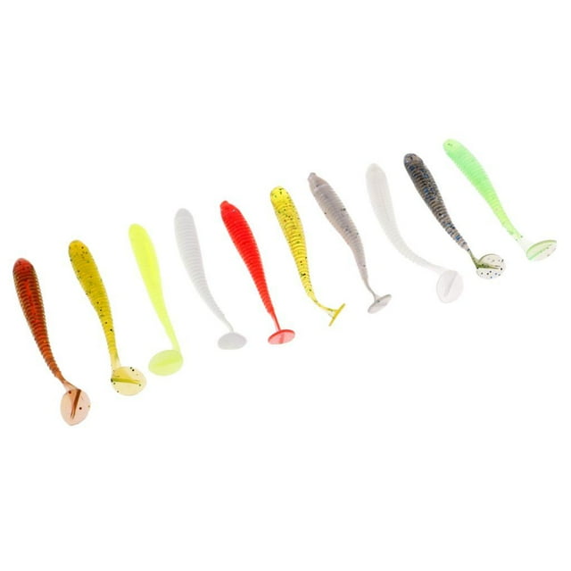 Almencla 10 Pièces Réaliste Doux T-Queue vers de Pêche Leurres Grub Jig Tête Appâts