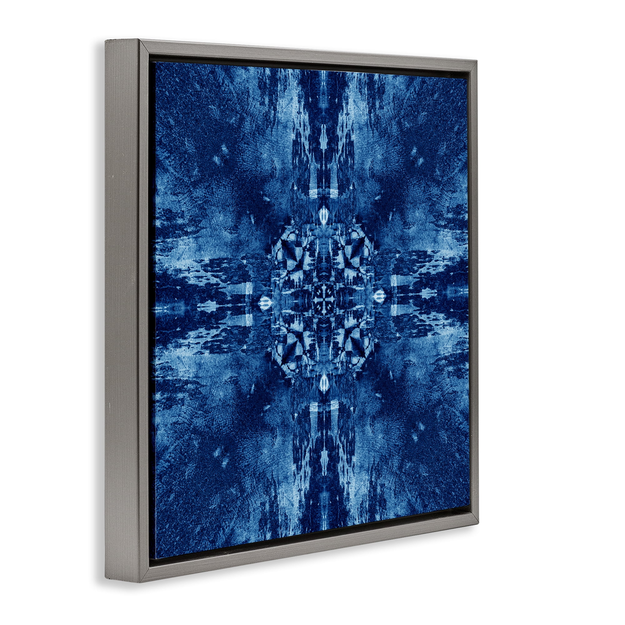 Stupell Industries Mosaic Tie Dye Motif Abstract Painting Gray Floater Framed Canvas Art Print Wall Art, 18 x 18