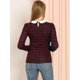 thumbnail image 5 of INSPIRE CHIC Blusaa Cuadros Cuello Peter Pan Manga Abullonada En Contraste Camisa Para Mujer Rojo XS, 5 of 6