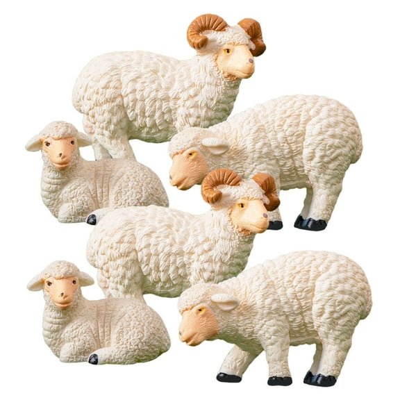 LOLIPPYY 6pcs Realistic Sheep Decor Miniature Goat Figurines Resin Indoor Outdoor Garden