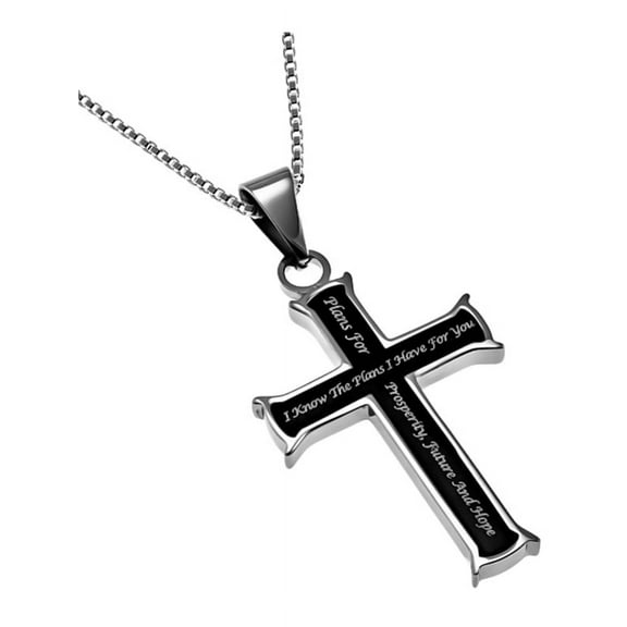 JEREMIAH 29:11 I KNOW, Women's Black Cross Necklace Stainless Steel