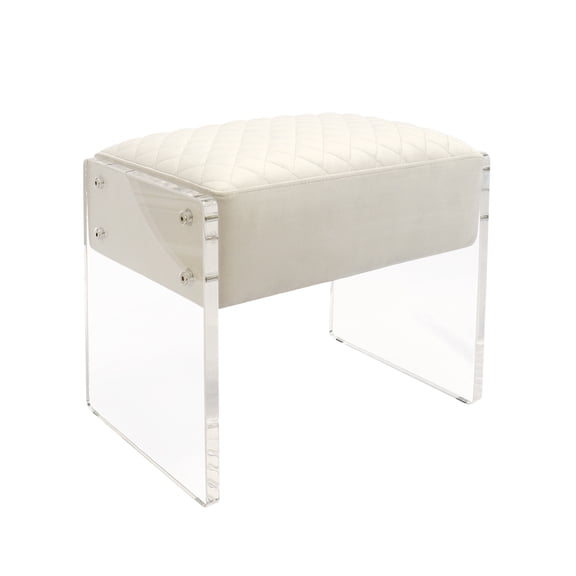 Pasargad Home Tribecca Collection Velvet Stool, Ivory