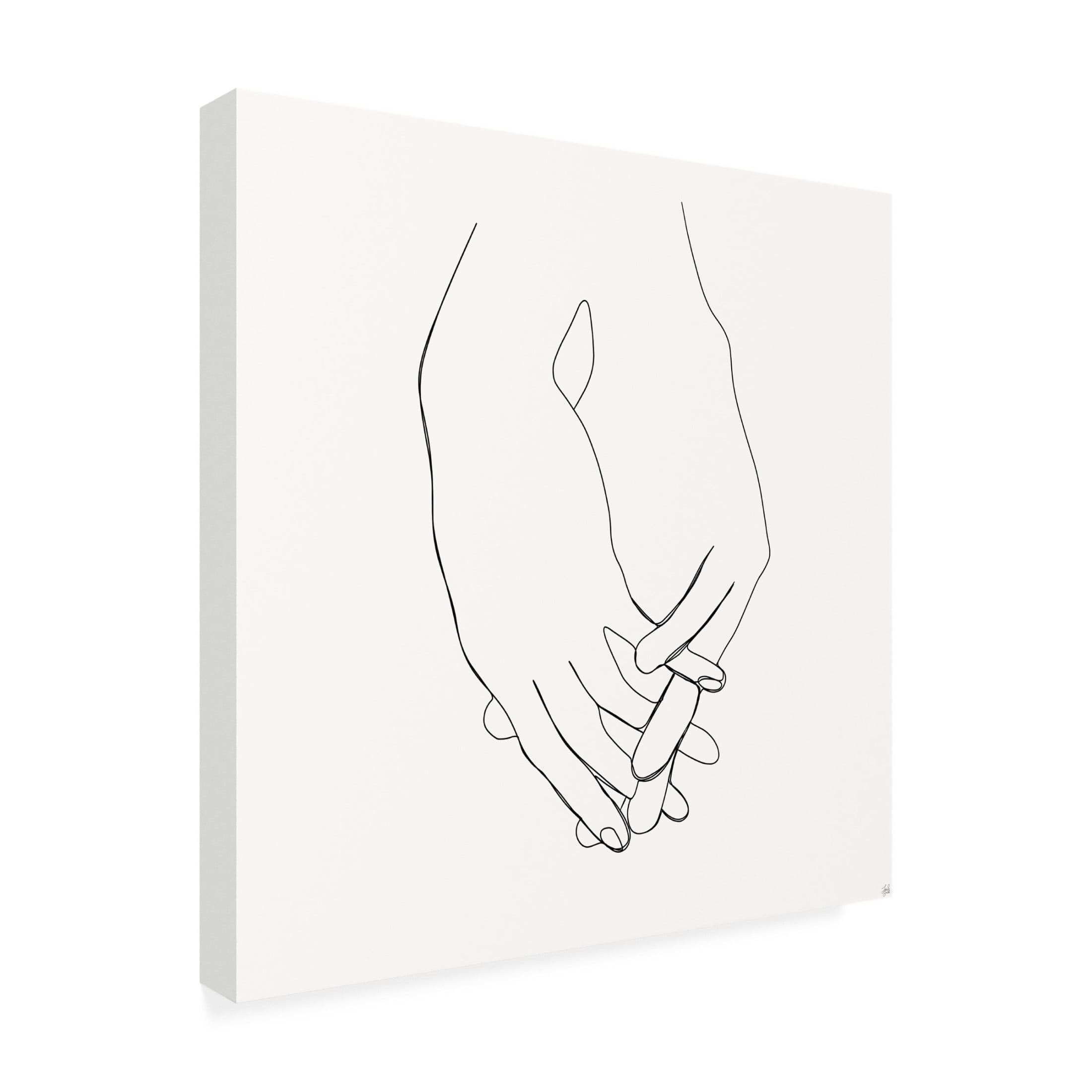 Canvas Wall Art - Line and Brush 'Holding Hands 6' Wall Art for Living Room, Bedroom, or Office Décor by Trademark Fine Art - 18 x 18 Inches
