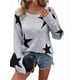 thumbnail image 1 of Suéter Informal de Punto con Cuello Redondo y Hombros Caídos con Estampado de Estrellas para Mujer Gris L, 1 of 10