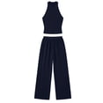thumbnail image 4 of LEKWK Two Piece Sets for Women Sleeveless High Neck Pleated Tank Tops and Elastic Waist Wide Leg Pants Summer Fashion Casual Vacation Daily Wear, 4 of 7