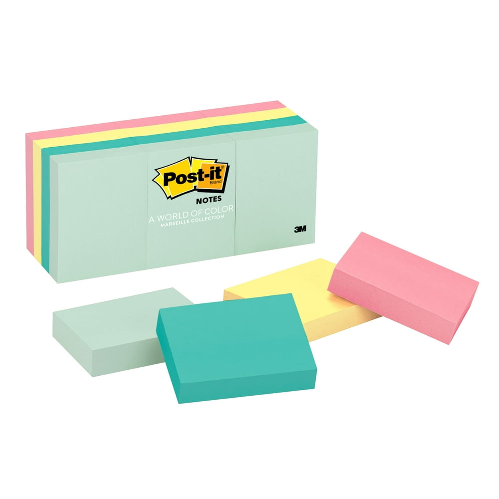 Postit Notes, 1 3/8" x 1 7/8", Marseille Collection, 12 Pads/Pack