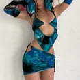 thumbnail image 2 of Falda corta superior con mangas largas, conjunto de falda corta hueca con cuello halter para mujer, rendimiento finamente ajustado, 2 of 6