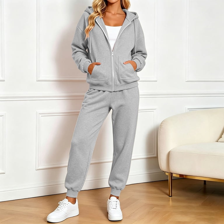 FAIWAD Women's 2 Piece Sweatsuit Zip Up Hoodie and Jogger Pants